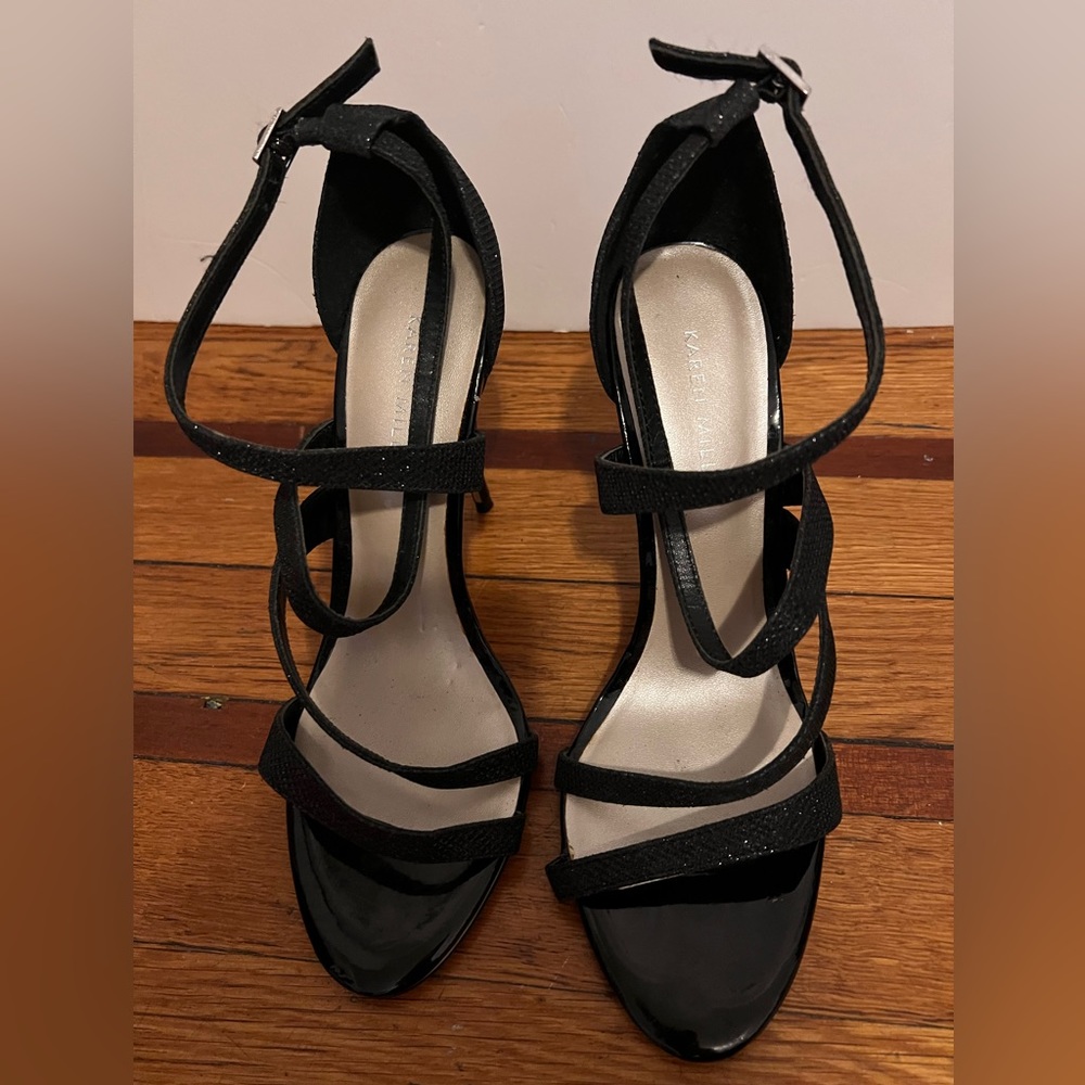 Karen Millen Black Glitter & Patent Heels